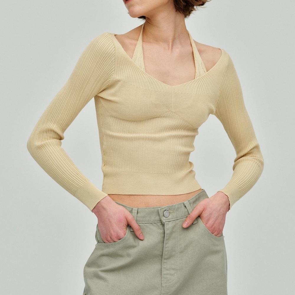 Source Unknown Duo Layered Knit Top in Buttermilk